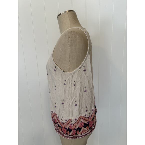 Mudd Tank Top Womens Large Boho Floral Embroidered Crochet Trim Summer Festival - Picture 9 of 11